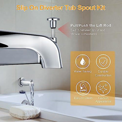 Diverter Tub Spout Compatible with Kohler GP85556-CP (Polished Chrome) | Slip On Bathroom Bathtub Faucet Replacement for 1/2"Copper Water Tube, Metal Cover Ring and Foam Gasket Included - color: Polished Chrome