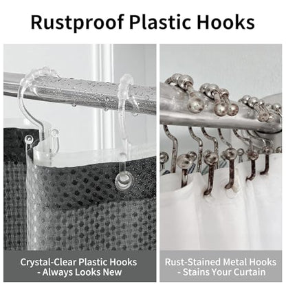 QiyI 3 in 1 Waffle Shower Curtain Set with Liner, Charcoal Grey, 36 x 72 | Shower Curtain and Liner Set with Hooks, Waterproof Stall Bathroom Curtain with PEVA Liner & 6 Double Sided Plastic Rings - color: Charcoal Grey, size: 36"W x 72"L (Pack of 1)