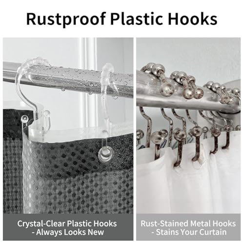 QiyI 3 in 1 Waffle Shower Curtain Set with Liner, Charcoal Grey, 72 x 78 | Shower Curtain and Liner Set with Hooks, Waterproof Bathroom Curtain with PEVA Liner & 12 Double Sided Clear Plastic Rings - color: Charcoal Grey, size: 72"W x 78"L (Pack of 1)