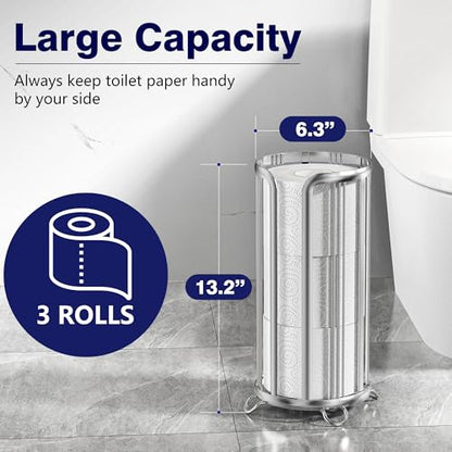 Epicano Toilet Paper Holder Stand Frees Standing,Silver | Minimalist Design, Raised Feet,Rustproof,Fit 3 Mega Rolls,No Drilling No Assemble,Space-saving Renter Friendly - color: Silver