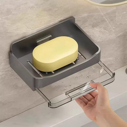 Shower Soap Dish Holder (Includes 2 hooks), Bar Soap Holder with Drain, Wall Mounted Soap Box Container for Shower, Bathroom, Bathtub, Kitchen Sink, Adhesive Included, 4.72*2.95*1.18in (12*7.5*3cm)