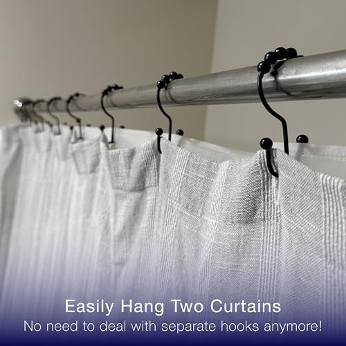 2lbDepot Double Shower Curtain Hooks Rings (Matte Black Decorative Finish) Premium Rust Resistant Stainless Steel Metal Hook, Roller Balls Glide on Shower Rods, Set of 12 Pieces - color: Black