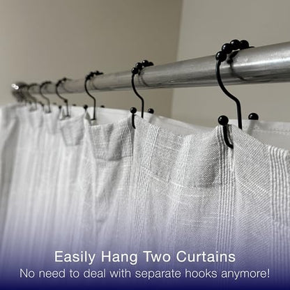 2lbDepot Double Shower Curtain Hooks Rings (Matte Black Decorative Finish) Premium Rust Resistant Stainless Steel Metal Hook, Roller Balls Glide on Shower Rods, Set of 12 Pieces - color: Black