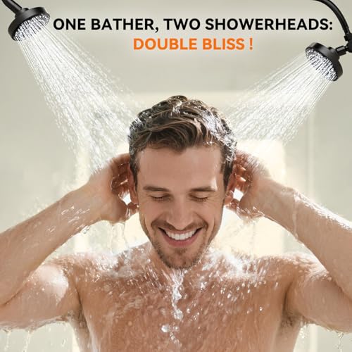 Dual Shower Head for Couples, Double Showerheads (Black) | High Pressure, Two Showerhead System Fit 2 Person People, Birthday Gifts for Women Men, Spa-Like, Segmented Design - color: Black