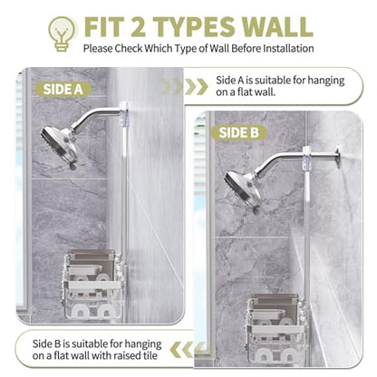 Aluminum Shower Caddy Hanging,Shower Caddy, Never Rust Shower Organizer | 4 Levels with adjustable Height 10 Hooks for Razor/Sponge - Rack with Soap Basket (Silver) - color: Silver