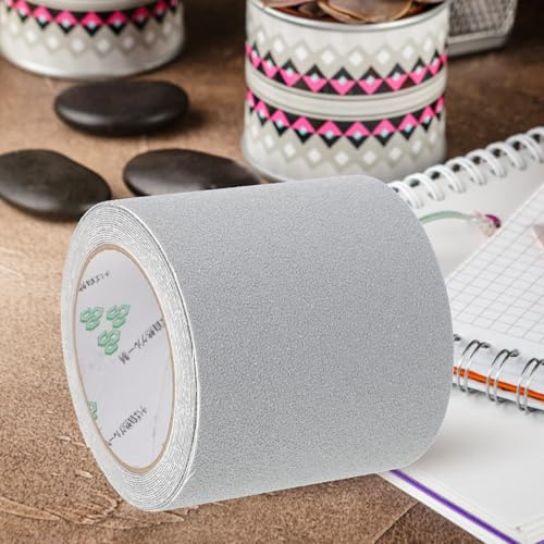 Angoily Wear-resistant Anti-slip Tape for Bathroom and Stairs, Waterproof Abrasive Non-skid Strip with Gray Pebble Texture, 10cm X 5m Roll, Bathtub and Shower Safety Grip