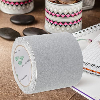 Angoily Wear-resistant Anti-slip Tape for Bathroom and Stairs, Waterproof Abrasive Non-skid Strip with Gray Pebble Texture, 10cm X 5m Roll, Bathtub and Shower Safety Grip