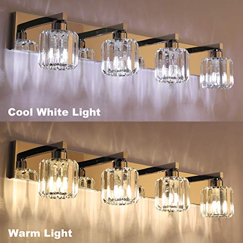 Aipsun Crystal Bathroom Vanity Light Modern Vanity Lighting Fixtures Crystal Vanity Light for Bathroom 4 Lights(Not Include Bulb) - color: Chrome (Round), size: 32 inch
