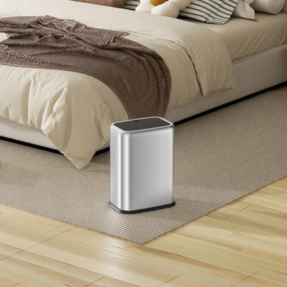 Bathroom Trash Can with Lid, 8L/2.1 Gallon Silver Trash Can Small Garbage Can with Press Top Lid Slim Stainless Steel Garbage Can with 100 Counts Trash Bags for Bathroom Bedroom Kitchen Office Toilet - color: Silver, size: Press-Top Trash Can