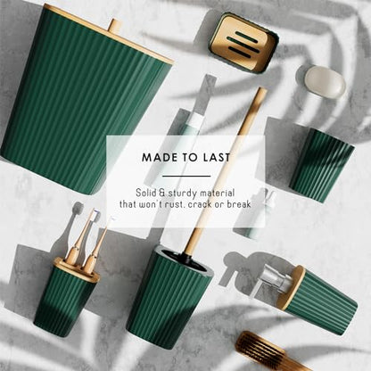 Clara Clark Bathroom Set, Bathroom Sets with Shower Curtain and Rugs | 22 Piece Hunter Green Bathroom Accessories Set with Toothbrush Holder, Soap Dispenser, Soap Dish, Toilet Brush, and Trash Can - color: Hunter Green, size: Complete Set + Bath Rugs