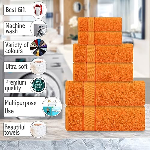 Luxury Bath Towels Set-100% Cotton- 2 Bath, 2 Hand & 2 Washcloths- Large, Thick, Fluffy, Absorbent, Quick Dry, Soft & Plush - Home, Pool, Hotel, Gym, Spa Towel -6 Piece Luxury Bathroom Towels- Orange - color: Orange