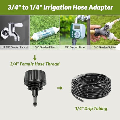 8 Pack 3/4" Garden Hose To 1/4" Irrigation Tubing Adapter, 1/4 Inch Drip Irrigation Tubing To Faucet Garden Hose Adapter 3/4 Inch FHT To 1/4 Inch Supply Line Adapter Fittings - size: 3/4" to 1/4" Tube Adapter-8P