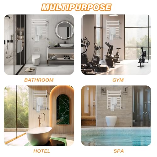 9 Bars Wall Mounted Towel Warmer, Heated Towel Rack for Bathroom, Smart Control with 24-Hour Timer, Plug-in or Hardwired Installation Hot Towel Rack, Stainless Steel Towel Warmer Rack