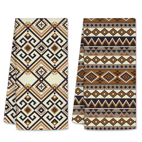 Western Kitchen Towels, West Hand Towels for Bathroom, Western Gifts for Men, Western Decor for Home, Waffle Dish Towels for Birthday Christmas Thanksgiving Day 26x17 inch, 2 Pack - color: Western-brown