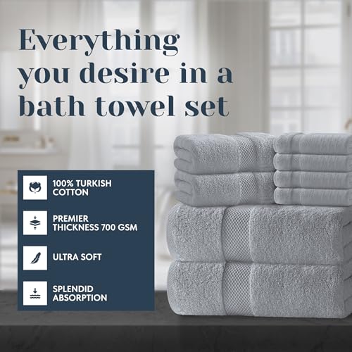 White Classic Luxury Bath Towel Set of 8 Pieces - 100% Turkish Cotton Highly Absorbent Towels for Bathroom, 2 Luxury Bath Towels 700GSM, 2 Hand Towels, 4 Washcloths, Dolphin Gray - color: 07: Dolphin Gray