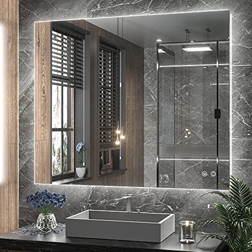 36x36Inch LED Backlit Bathroom Mirror with Lights,3Color White/Warm/Natural,Anti-Fog Lighted Mirror,Dimmable,Vanity Mirror,Wall Mounted - color: Backlit-3 Color, size: 36"L x 36"W
