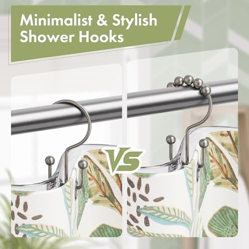 Shower Curtain Rings, Rust-Resistant Metal Double Shower Hooks for Curtain Rolling Shower Curtain Hooks Rings Shower Rings for Bathroom Shower Curtain Rod, Matte Nickel, Set of 12 Rings - color: Matte Nickel, style: Modern - Double Hooks