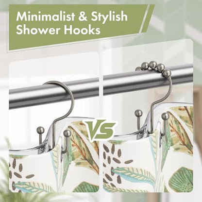 Shower Curtain Rings, Rust-Resistant Metal Double Shower Hooks for Curtain Rolling Shower Curtain Hooks Rings Shower Rings for Bathroom Shower Curtain Rod, Matte Nickel, Set of 12 Rings - color: Matte Nickel, style: Modern - Double Hooks