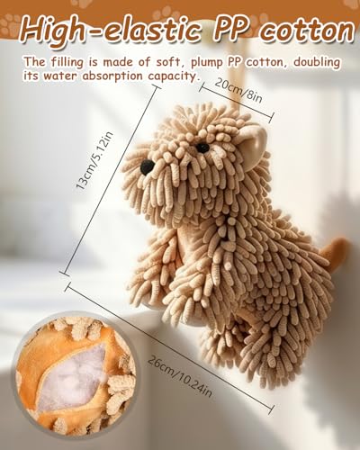 Dog Towel Shaped Hand Chenille Animal Towels for Bathroom Microfiber Puppy Bath Kids Drying Plush Stuffed Paw Absorbent Hands Puppy-Shaped Cute Kitchen Fuzzy Ball Soft Puppy-Themed Shape (Khaki) - color: Khaki