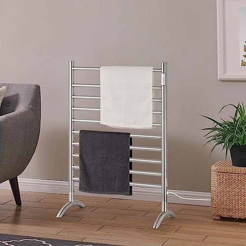 Freestanding Plug-in Towel Warmer 10-Bar Brushed Stainless Steel | Freestanding portable design for multi-scene use, ideal for bathroom, bedroom and living room. - color: Brushed