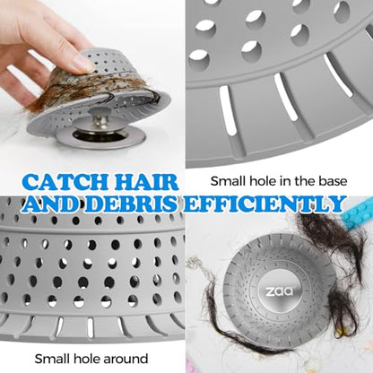 Bathtub Drain Hair Catcher, Premium Silicone Shower Hair Catcher, 1Pack Collapsible Hair Stopper for Pop Up and Regular Drains of Shower, Bathtub, Bathroom Sink, Bathroom Fixture Accessories, Gray | Gray Collapsible Shower Drain Hair Catcher for Pop Up Tu