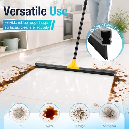 SOBONNE 24" Floor Squeegee for Concrete Floor Water Removal | Heavy Duty Large Rubber Squeegee Broom/ 57" Long Handle for Tiles Window Shower Garage Patio Deck Pool/Yellow - size: 24 Inch Floor Squeegee