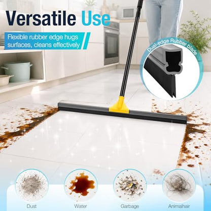 SOBONNE 30" Large Floor Squeegee Broom for Concrete Water Removal | Heavy Duty Double Rubber Water Squeegee/57" Long Handle for Tile Deck Bathromm Pool Warehouse Outdoor/Yellow - size: 30 In Floor Squeegee