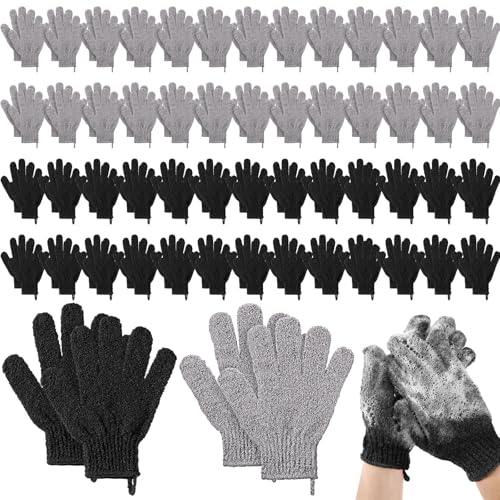 Didaey 104 Pcs Exfoliating Glove Bulk Shower Gloves with Hanging Loop Exfoliating Body Scrubber Dead Skin Remover for Body Bath Beauty Spa Massage Scrubs Men Women Bathing(Black,Grey) - color: Black,grey