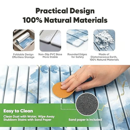 Stone Drying Mat for Kitchen Counter, Quick Diatomaceous Earth Mats for Dishes, 24"L x 16" W Super Absorbent Fast-Drying Collapsible Countertop Stone Mat (Marble White Blue, 24" x 16") - color: Marble White Blue