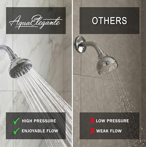 Aqua Elegante Pressure Boosting Shower Head - 1.8 GPM - Polished Chrome | 3 Inch Wall Mount, Water Saving Showerhead, Best For Low Flow Showers With Anti-Clog Nozzles & Adjustable Brass Fitting - color: Polished Chrome, size: 1.8 GPM