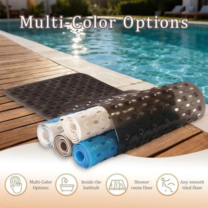 Non-Slip Bathtub Mats Bath Mat Machine Washable with Suction Cups for Tub, 39x15.5 inch, Clear Black - color: Clear Black