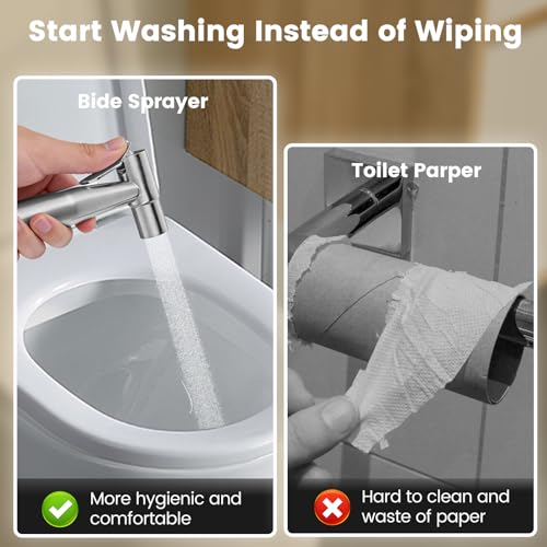 Handheld Jet Sprayer Bidet Sprayer for Toilet Cloth Cleaning | Brushed Nickel, Adjustable Water Pressure, 304 stainless steel, Leak-free, Easy Installation, for Feminine Wash, Baby Cloth