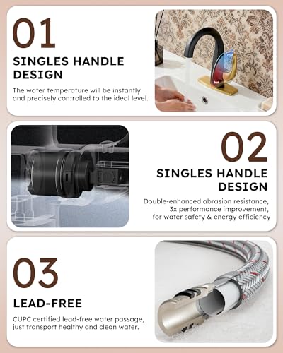 WOWOW Single Handle Bathroom Faucet 1 Hole High Arc Bathroom Basin Faucet Black and Gold with Pop-up Drain, Solid Brass Commercial Bathroom Sink Basin Vanity Bar Faucet (Patented Product) - color: Black and Gold