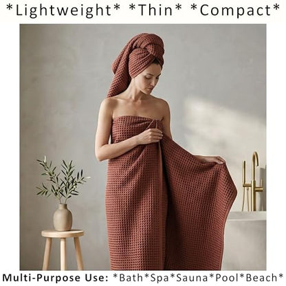 PÜSKÜL 2-Piece Natural 100% Turkish Cotton Waffle Bath Towels Extra-Large | Brick-Red, 32x63" Bath Sheet Towel, Light Soft Absorbent Quick-Dry Lint-Free Premium Honeycomb Weave Oeko-Tex Made in Turkiye - color: Red Brick, size: Bath Towels - Pack of 2