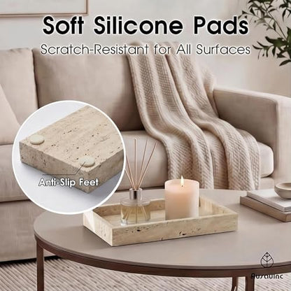 Natural Travertine Tray Heavyweight Stone Vanity Tray for Bathroom Countertop, Coffee Table & Dresser - Handcrafted Rectangular Organizer(Beige Travertine, 9.84" x 4.72" x 1.18") - color: Beige