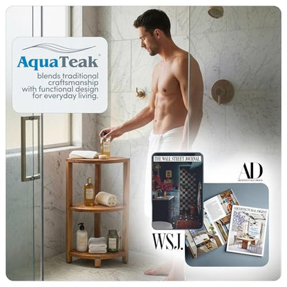 AquaTeak Kai-Petite 12" Teak Corner Shelf Stand, 3 Tier Shower Stand | Space-Saving Design, Durable Water-Resistant Teak, Anti-Slip Feet
