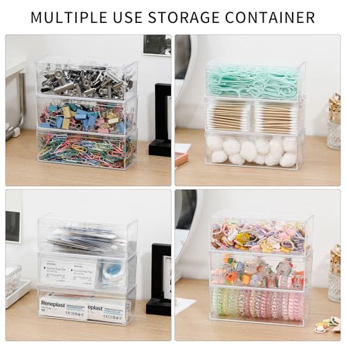 3 Pack Qtip Organizer Container with Lid, Clear, Plastic | Bathroom Vanity Storage Canister, For Cotton Swabs and Balls, Makeup Sponges, Floss Picks, For Countertop, Desk Drawer