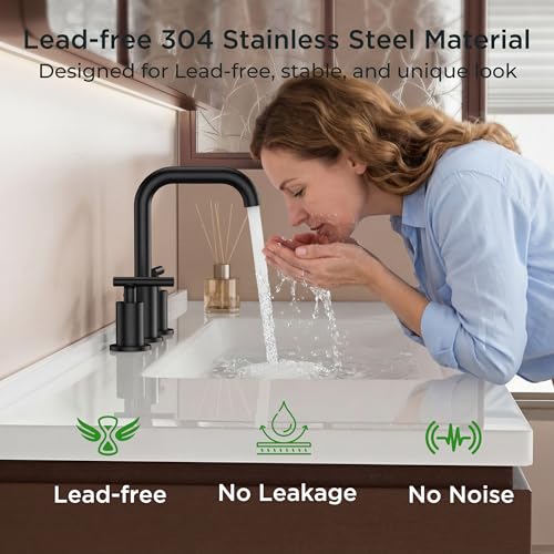 FORIOUS Bathroom Sink Faucet 3 Hole Widespread 8 Inch 2 Pack Matte Black | 6-12 inch Widespread Sink Faucet with 2 Handles, Pop Up Drain and Water Supply Supplies for Vanity Restroom RV Lavatory Sink - color: Matte Black x2PCS