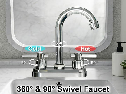 Bathroom Faucets,Black Bathroom Sink Faucet 2 Hole,Centerset 4 inch Bathroom Faucet with Two Handle and 2 Supply Hoses,Bathroom Faucets for Sink Vanity,Chrome - color: Chrome