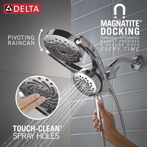 Delta 5-Setting HydroRain 2-in-1 Dual Shower Head with ProClean Spray, Chrome High Pressure Shower Head with Handheld Spray, 1.75 GPM Flow Rate, Chrome 75419 - color: Chrome