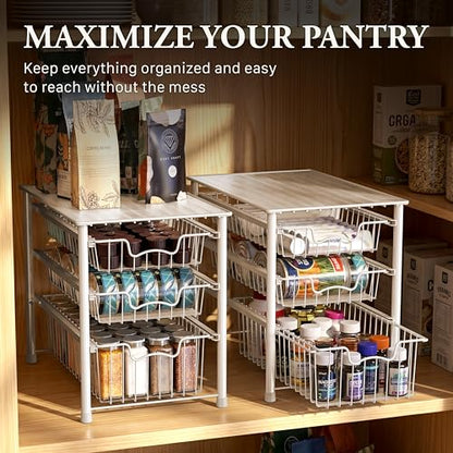 Simple Houseware Stackable 3 Tier Sliding Basket Organizer Drawer, White - color: White, size: 3-tier