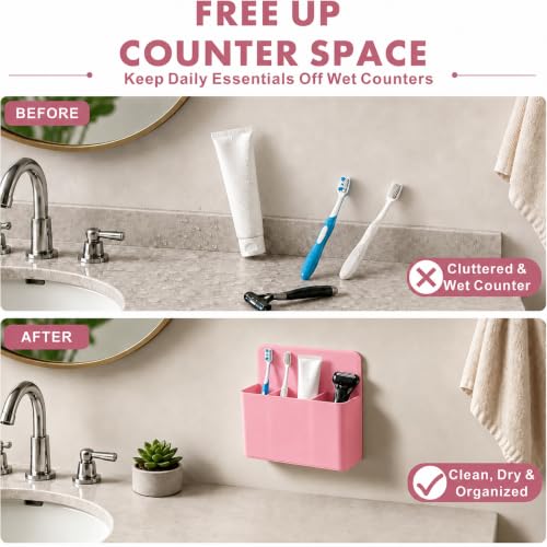 AgePlace 2 Pack Magnetic Toothbrush Holder for Cruise Ship Cabins,Wall Mounted Toothbrush Organizer with 3 Removable Dividers,Travel Must Haves,Cruise Essentials 2026 for Alaska & Caribbean Cruises - color: Pink