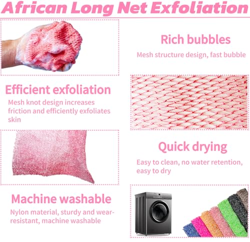 SPMKTBOZAI African Net Sponge Authentic, Exfoliating Net for Body Back | African Net Sponge with Knots| Long Stretch Net Sponge| African Net for Sensitive Skin| Durable & Quick Dry| Daily Use| Pink - color: Pink