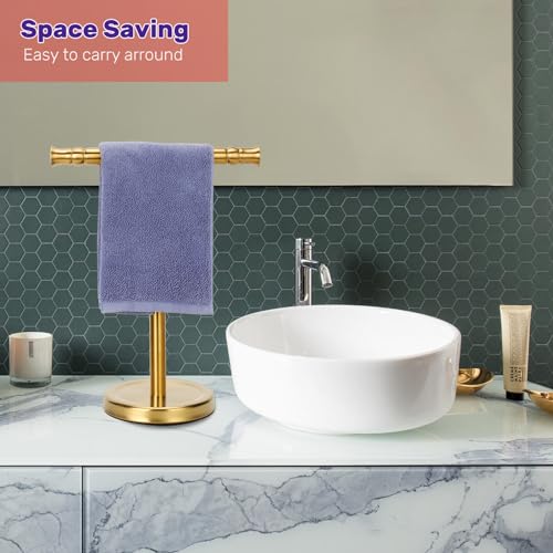Gold Hand Towel Holder Stand for Bathroom Vanity Countertop SUS304 Stainless Steel T-Shape Free Standing Towel Rack Stand Towel Bar for Bathroom Kitchen - color: Brushed Gold