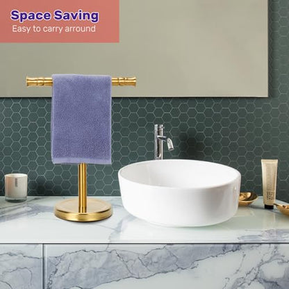 Gold Hand Towel Holder Stand for Bathroom Vanity Countertop SUS304 Stainless Steel T-Shape Free Standing Towel Rack Stand Towel Bar for Bathroom Kitchen - color: Brushed Gold