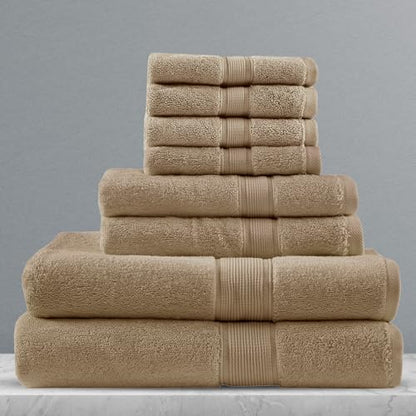 Madison Park 800GSM 100% Cotton Bathroom Bath Towel Set of 8, Taupe | Long Staple, Highly Absorbent, Durable Hotel Spa Quality, Quick Dry, Double Stitched Hems, Lint Reducing, OEKO-TEX Certified - color: Taupe, size: Multi-Sizes
