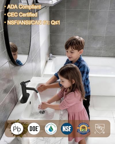 Matte Black Bathroom Faucet Single Hole with Pop-Up Bathroom Drain and Flexible Hoses Single Handle Bathroom Sink Faucet w/Deck Plate(1 or 3 Hole) for Vanity Sinks, RV, Farmhouse - color: Matte Black