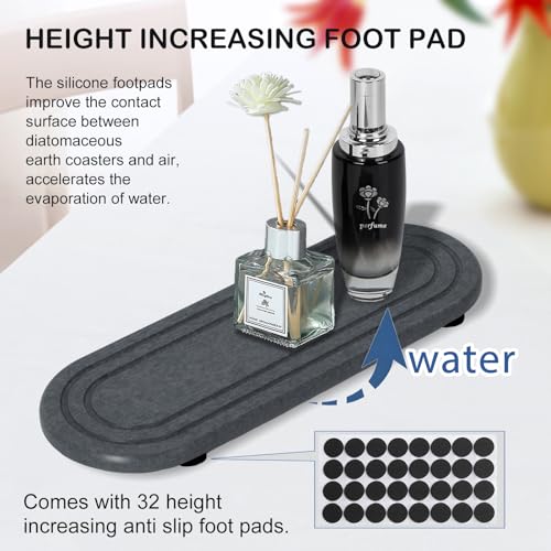 2PCS Water Absorbing Stone Tray, Fast Drying Diatomite Stone Sink Tray, Water Absorbent Diatomite Coasters, Stones Soap Trays for Kitchen Sink, Bathroom Counter Hand Soap Dish Toothbrush Holders - color: 2pcs 21×10cm Dark Gray Oval