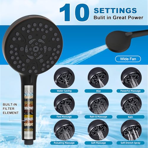 Metal 12" Rain Showerhead with 10-Spray Handheld, Easy Reach 4-way Diverter | Oil Rubbed Bronze Finish, NSF/ANSI/CAN 372 Certified, High Pressure Shower Head with Pause Mode, 71" Hose/12" Extension Arm - color: Oil Rubbed Bronze, style: Square 12"