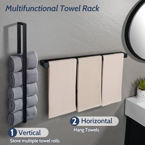 Sayayo Matte Black Towel Bar for Bathroom, 24 Inch Hand Towel Holder Wall Mount Square Towel Ring SUS304 Stainless Steel Towel Rack - color: Black, size: 24 INCH